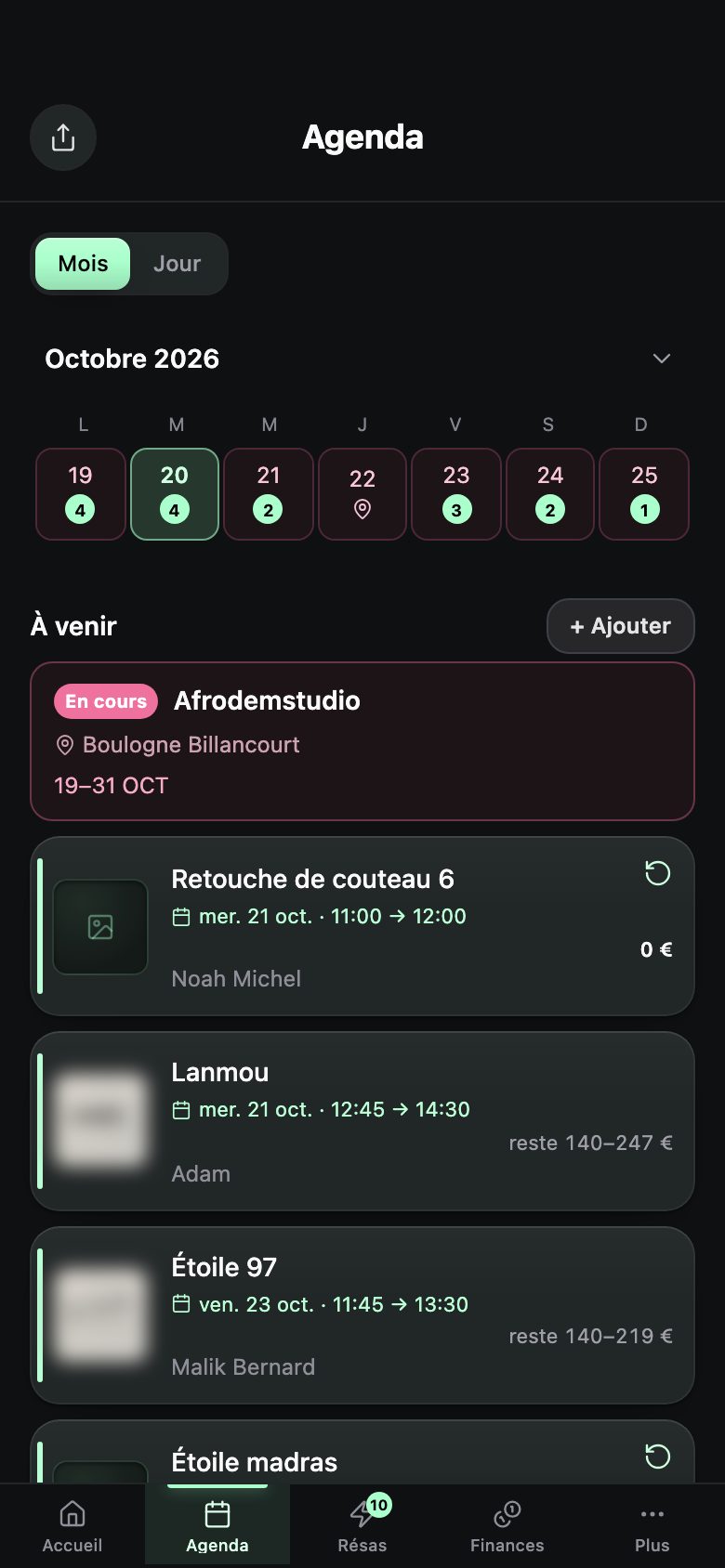 L'agenda de la semaine, séance par séance.